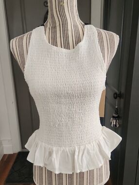 DO+BE White & Black Smocked Peplum Halter Tank Top